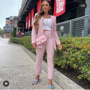 Zara Pink Gingham Blazer - Light Pink Checked Suit Jacket